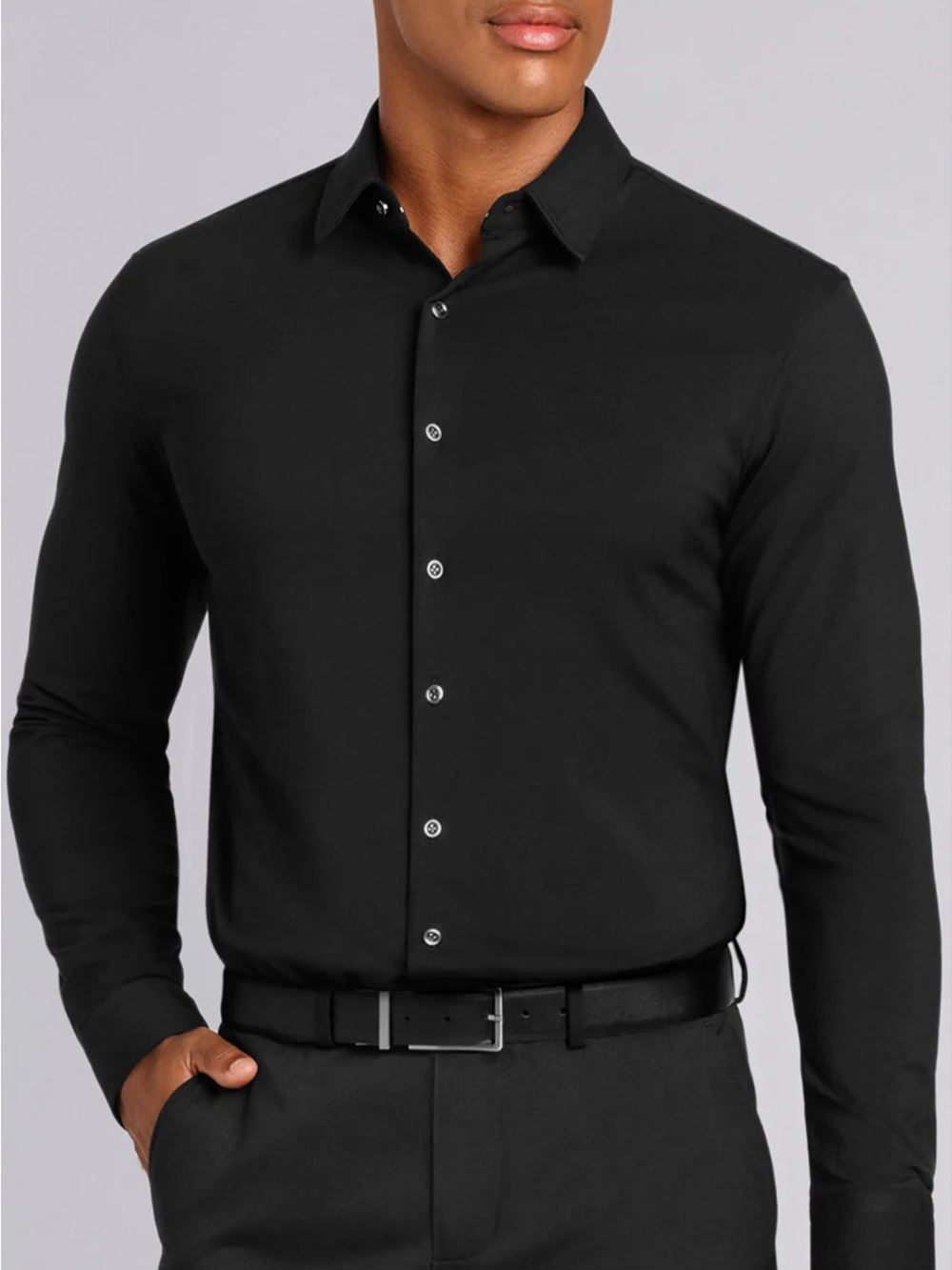 Buttercloth Men's Black Long-Sleeve Dress Shirt